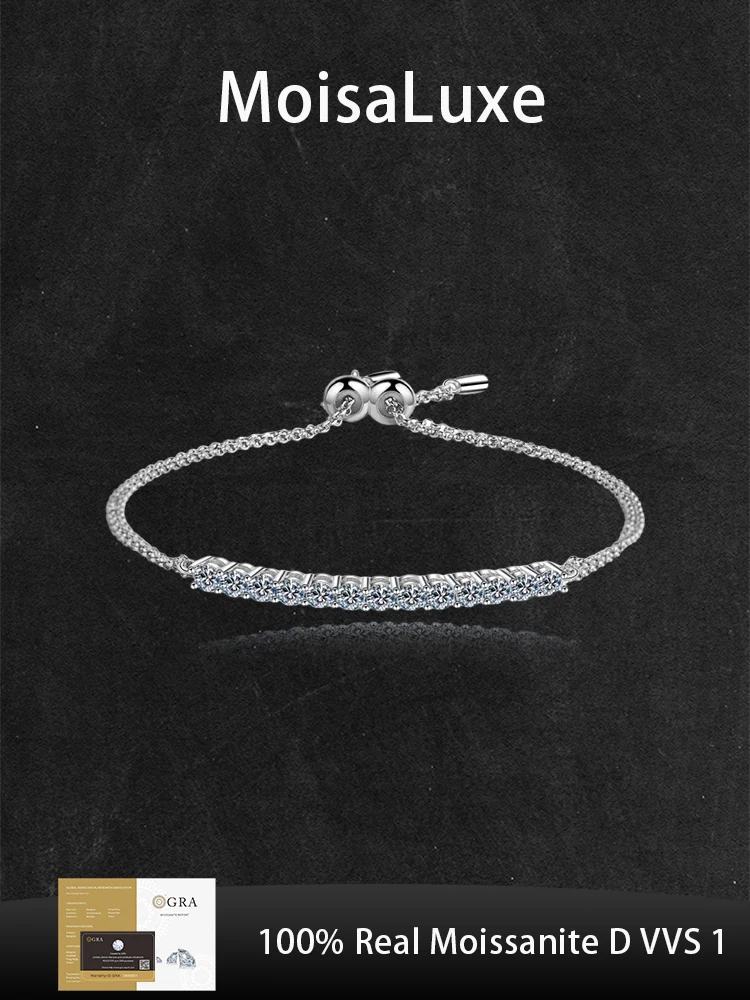 

MoisaLuxe Official Store Moissanite Plata Sterling 925 Silver Jewelry Bracelets Simulation Diamond Row Diamond Bracelet