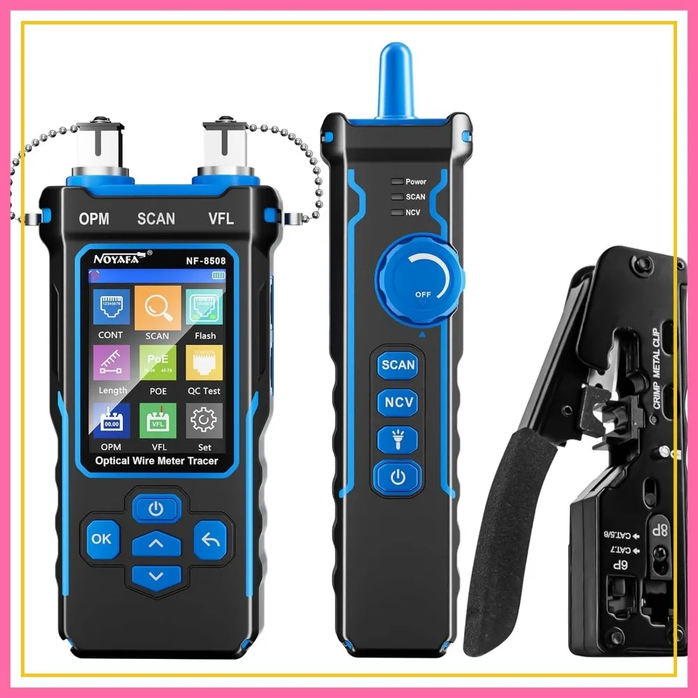 

Network Cable Tester Kit with RJ45 Crimp Tool, Ethernet Tester with Optical Power Meter, for Cat5 Cat6 Cat7 8P8C
