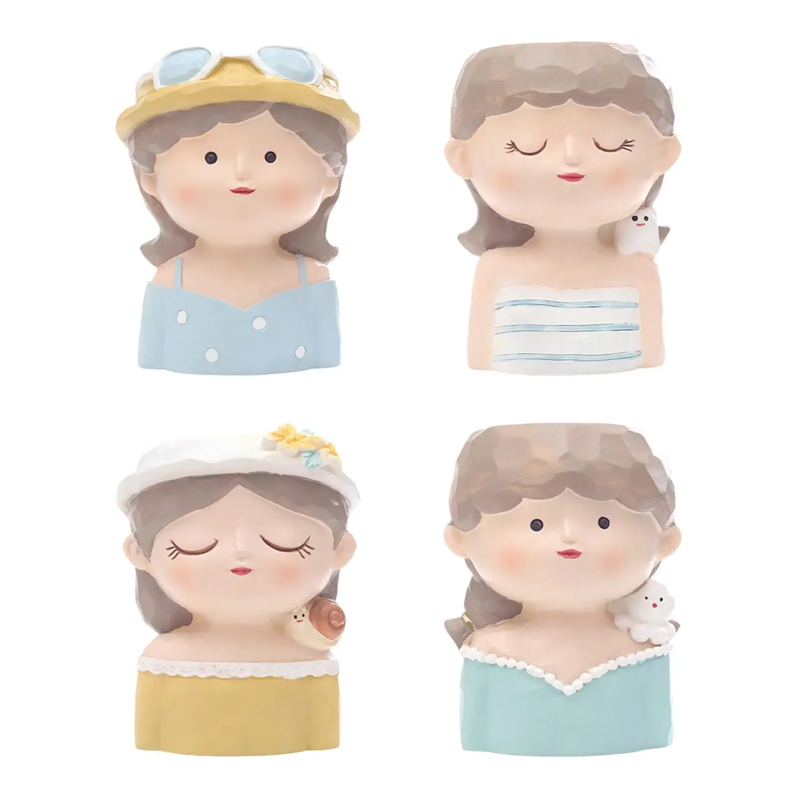 Unique Flower Planter Gifting with Drainage Small Resin Figurine Ornament Indoor Plants Home Decor Gift Girl Head Flower Pot