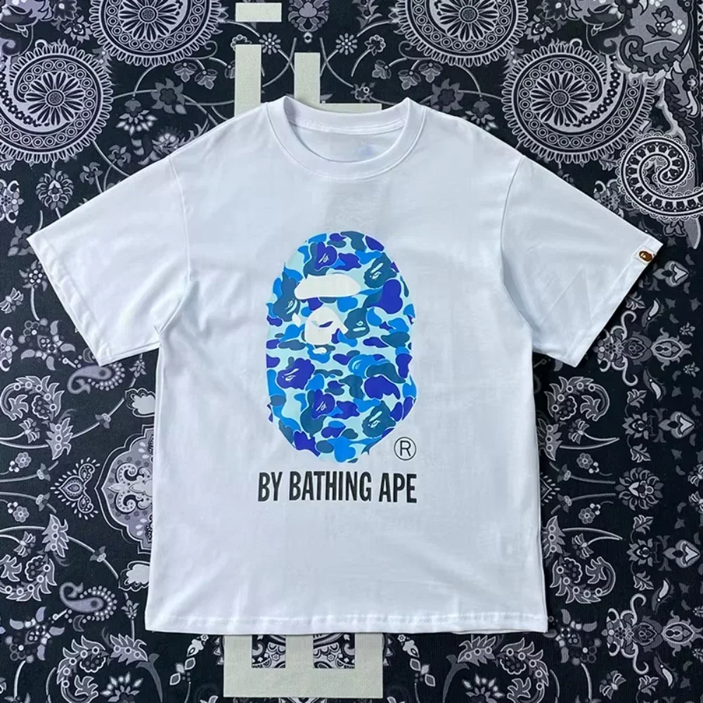 2025 Fashion Trendy Brand BAPE New Short-sleeved T-shirt for Men and Women Ape Head Printed Loose Cotton Luxury Kid Short Shirt