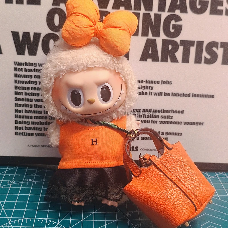 

Комплект из 3 предметов, 17 см, милое платье Labubu V1v2v3, кукла с подвеской, модная одежда, сумка через плечо, изысканная повязка на голову с бантом