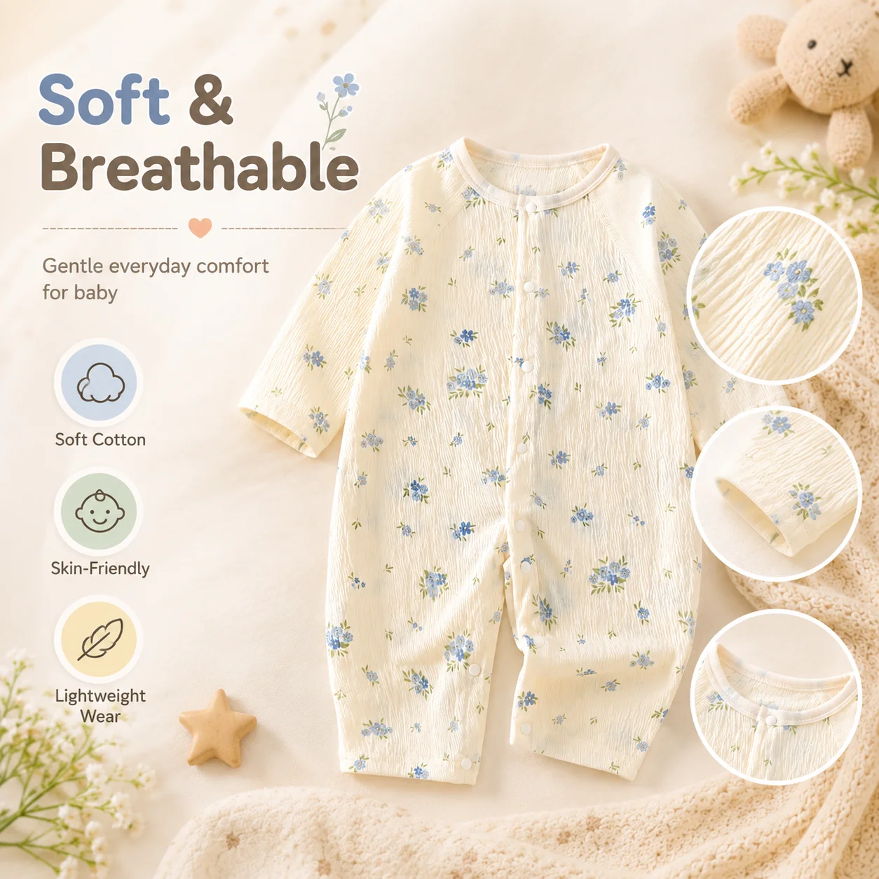 Herbst Kinder Kleidung Baby Kleidung Overall Frühling Baby Tuch klimaanlage Kleidung Neugeborenen Lange ärmeln Krabbeln Pyjamas – Detail 3