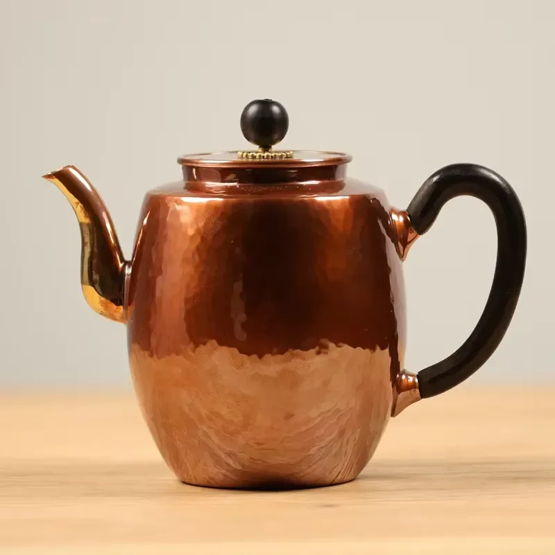 Handmade Hammered Copper Teapot 99.9 Pure Red Copper Kettle with Solid Bubble Handle Traditional Chinese Tea Pot for Home Use