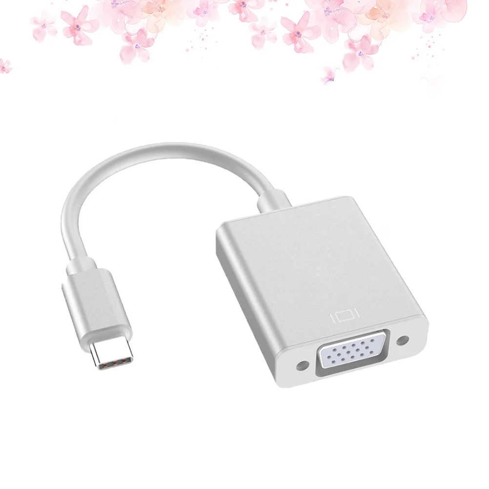 Adattatore da USB-C a VGA Cavo USB 3.1 tipo C argento per laptop e tablet Supporto ricarica rapida Plug Play sostituibile a caldo