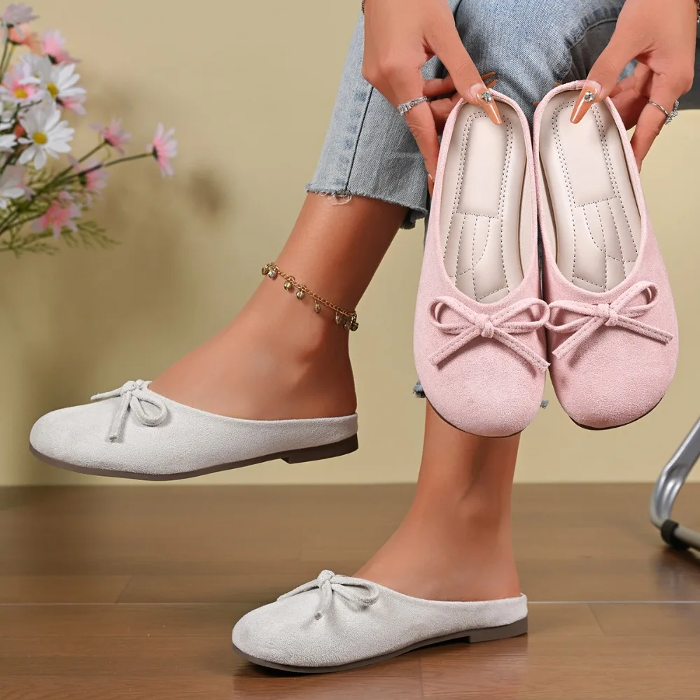

Новые женские туфли-слипоны 2026 года с круглым носком, бантом и низким вырезом, на мягкой подошве, модные туфли с бантом и низким вырезом