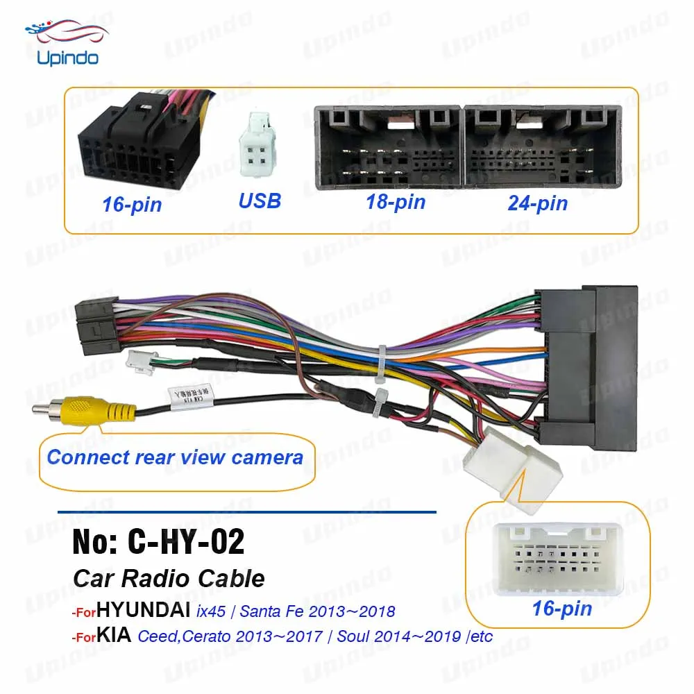 Car Radio Cable Power Wiring Harness Android Unit Connector Socket for Hyundai Santa Fe KIA Ceed Cerato Sorento Soul Sportage