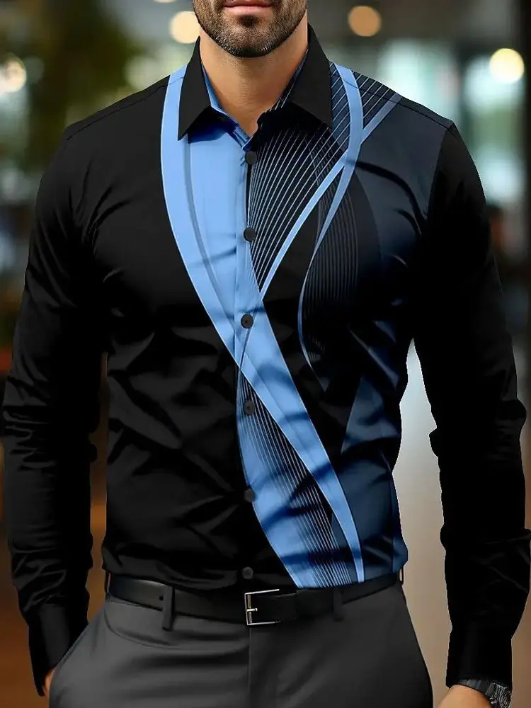 

Мужская длинная све irt с 3D-принтом и воротником из эластичной ткани, осенне-осенняя новая футболка с объемным принтом, длинная све...