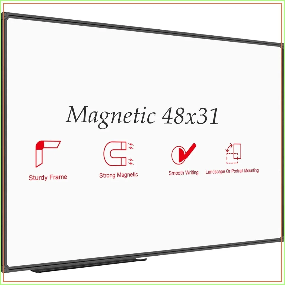 Magnetic Dry Erase Board 48x31 Inch, Wall-Mounted Whiteboard with Black Aluminum Frame for Office, Home, School
