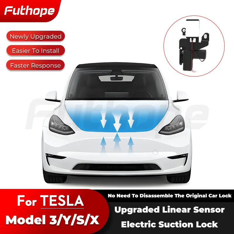 Futhope Second Generation Front Spare Box Electric Lock Soft-closing for Tesla Model 3 Y 2021-2024 Automatic Adsorption