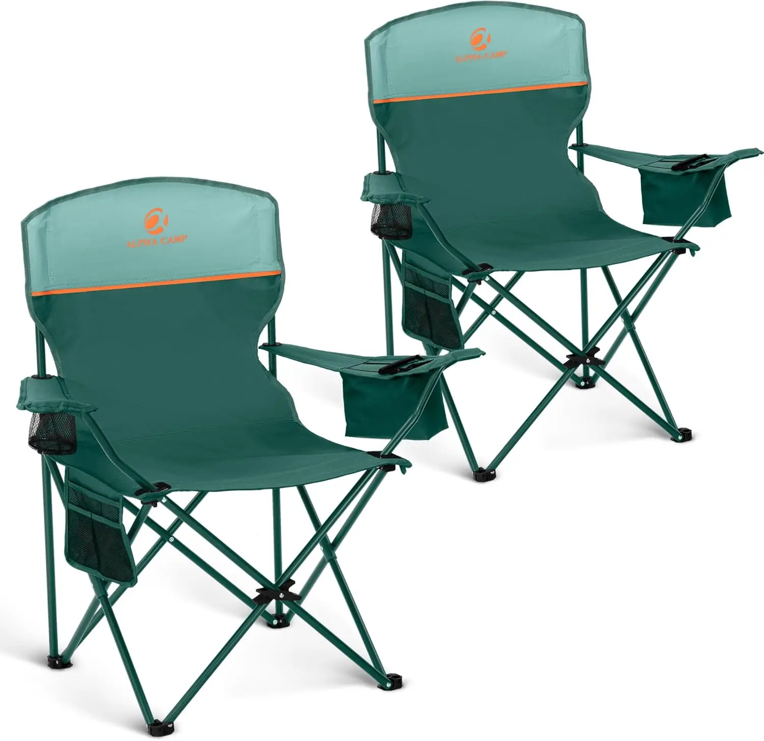 

Camping Chair 2 Pack Portable Chair with 3-Can Cooler Folding Chair with Side Pocket and Cup Holder, Collapsible for Cam