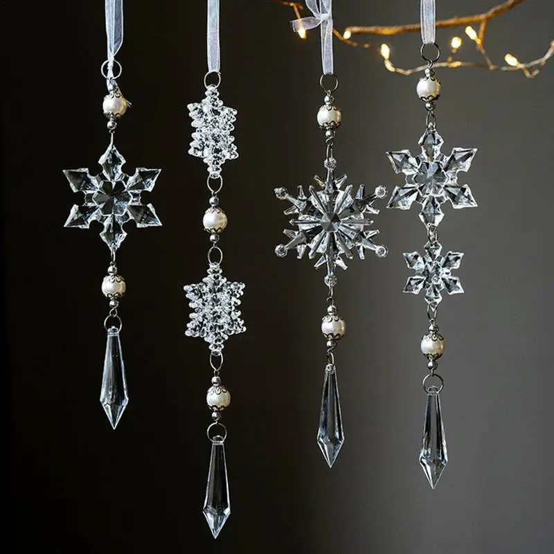 Decorações decorativas do floco do neve para a árvore de Natal, pendente, acrílico