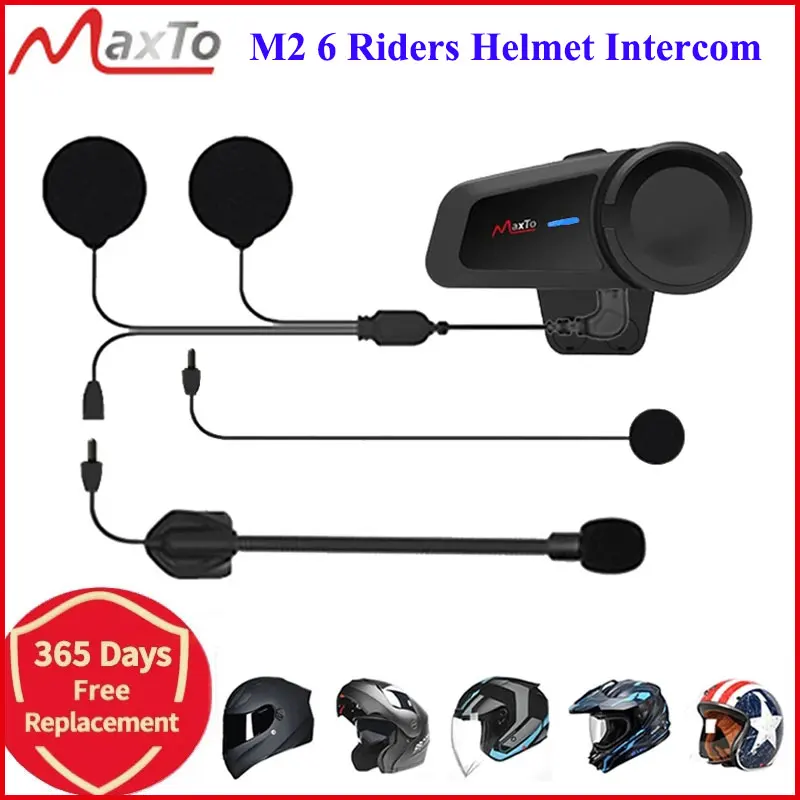 Maxto M2 Bluetooth Motorcycle Helmet Intercom 6 Riders Helmet Waterproof Interphone Compatibility Vimoto SENA Headsets