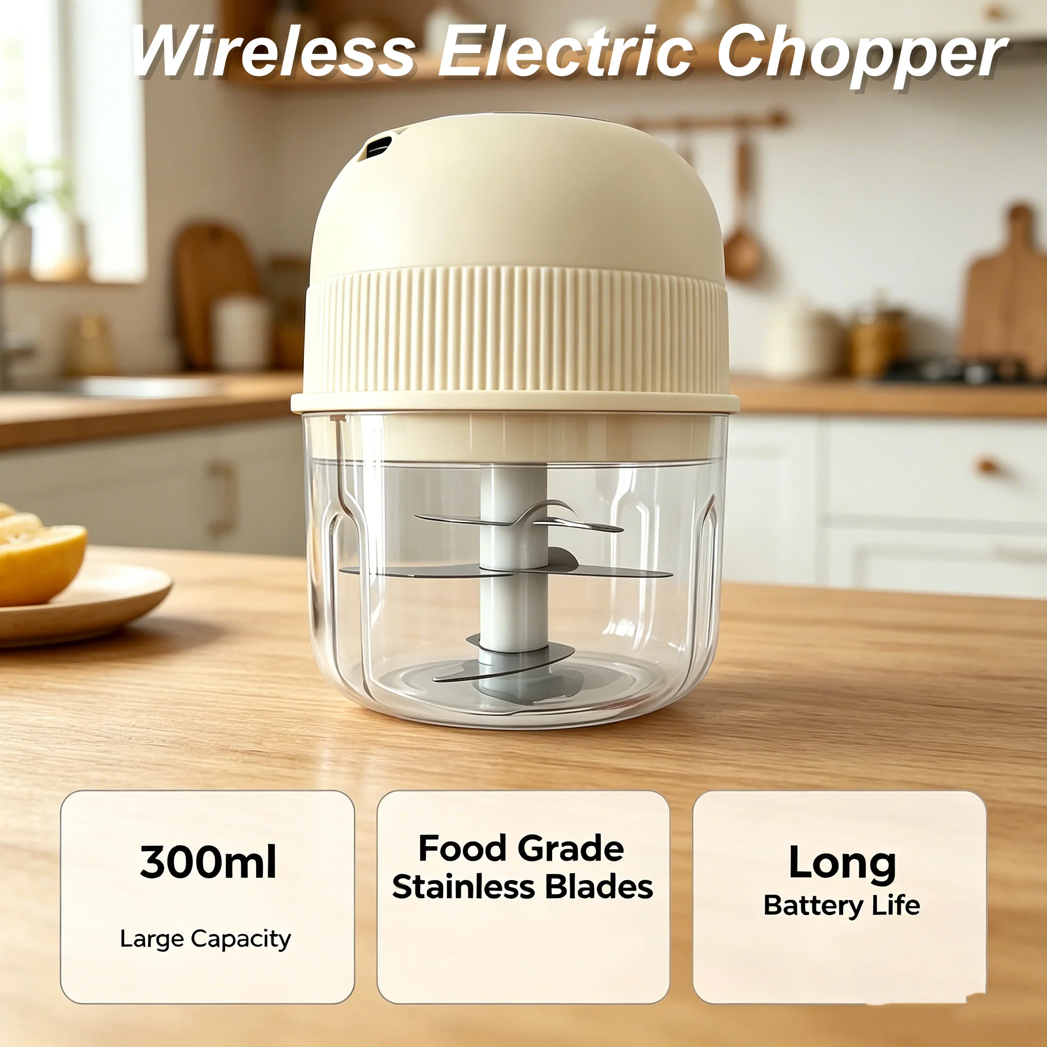 

Wireless Electric Garlic Chopper 6 Blades 300ML USB Rechargeable High Quality Portable Multifunctional Meat Grinder Home Kitchen