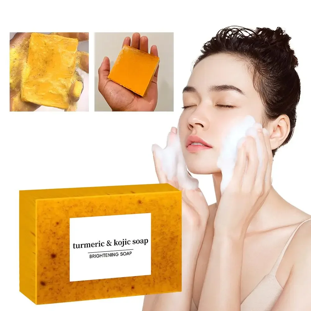 100g Handmade Lemon Turmeric Kojic Acid Soap for Dark Spots,Turmeric Soap for Face Wash Brighten Dark Spot Corrector Skin Care