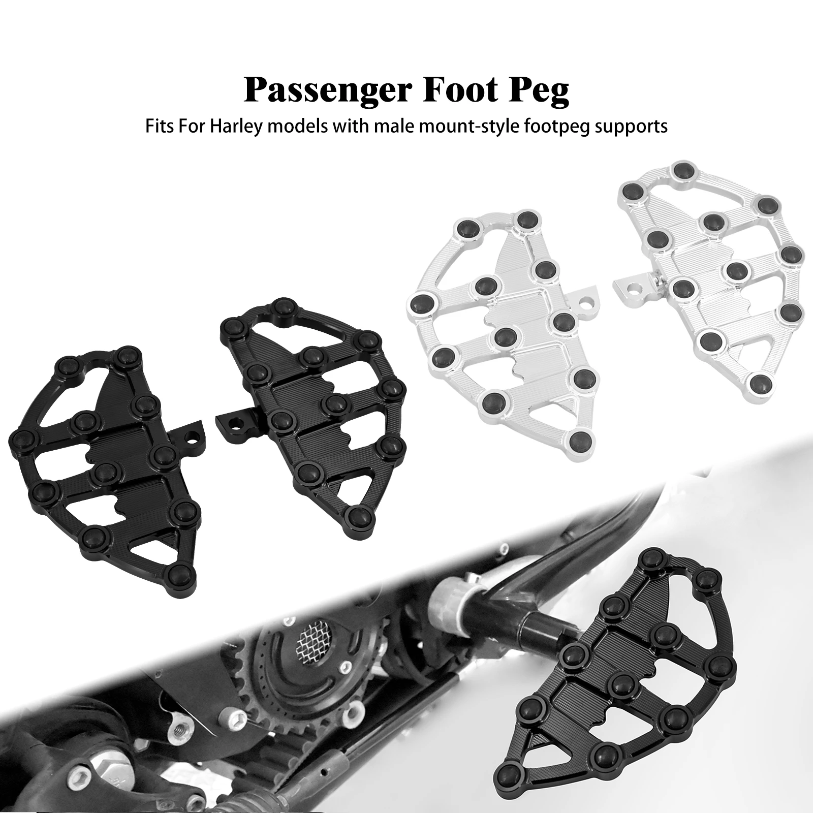 

Motorcycle Rear Foot Pegs Passenger Footrest Pedal Black Chrome Footrests For Harley Touring Glide FLHR Softail Sportster Dyna