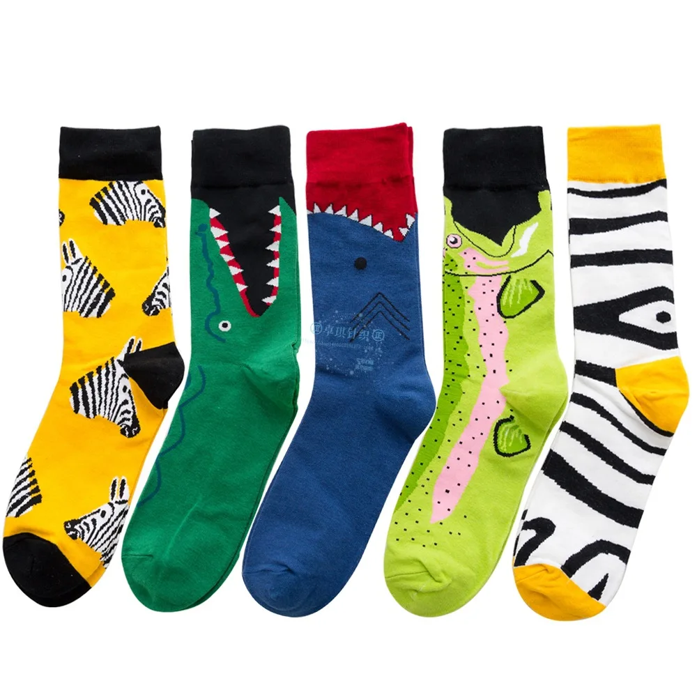 Fashion Colorful Unisex Hip Hop Socks Men with Zebra Heads Shark Autumn Winter Happy Socks  Gifts for Men EUR 38-45 112802