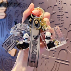 Milk Tea Cup Liquid Keychain Cute Floating Quicksand Dog Iceberg Cup Keyring Women Couple Bag Pendant Charm Key Chains Gifts