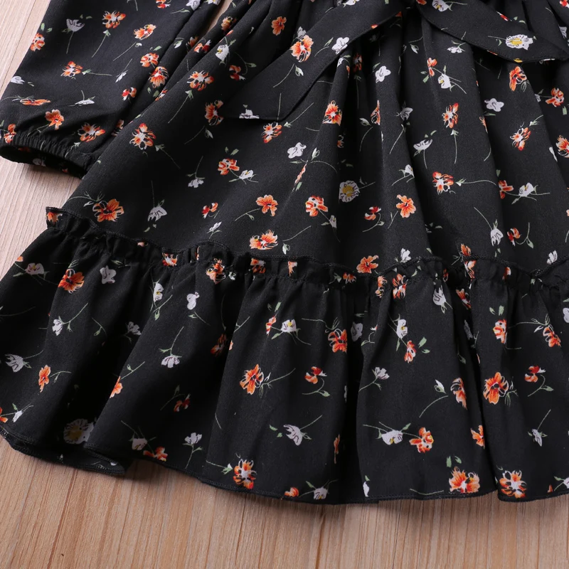 Humor Bear Girls Dress  Autumn Long Sleeve Floral Princess Dress Kid Clothes WIth Bow Belt Children Dress For 2-6Y