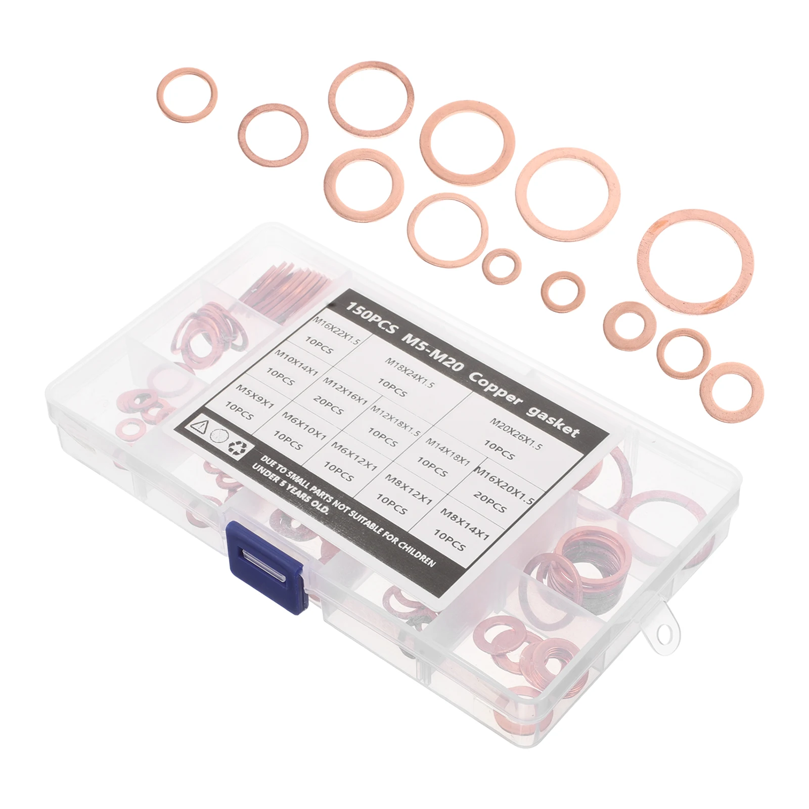 

150pcs Copper Sealing Washers Gaskets Leak Prevention Durable Usage Thermal Conductivity Box M5x9 M20x26 Golden Repair Tools Oil