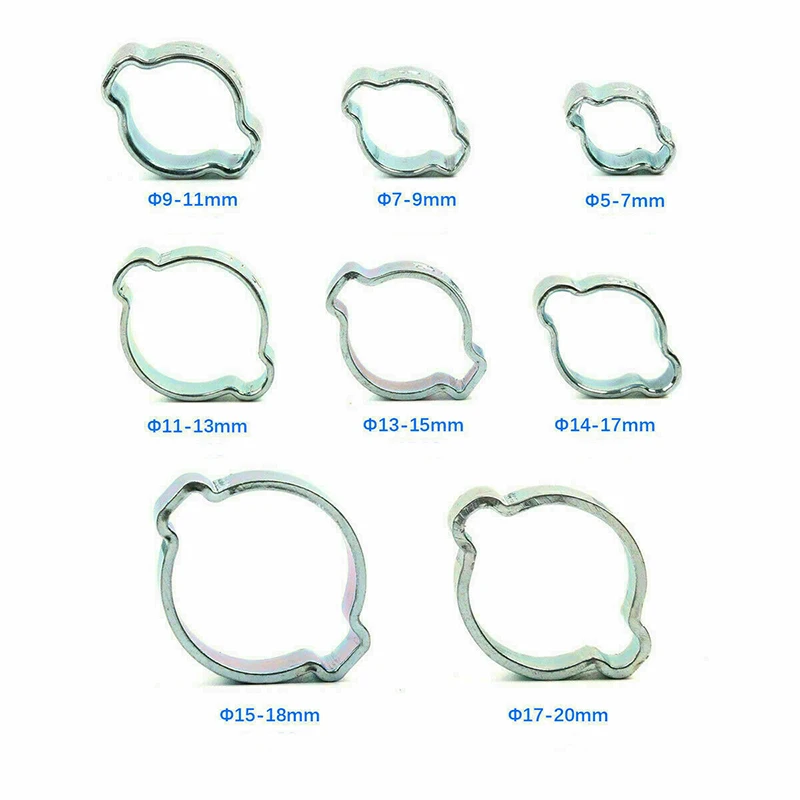 80pcs 5-20mm Hose Clamp Double Ears Clamp Worm Drive Fuel Water Hose Pipe Clamps Clips Hose Fuel Clamps Fastener Assortment Kit