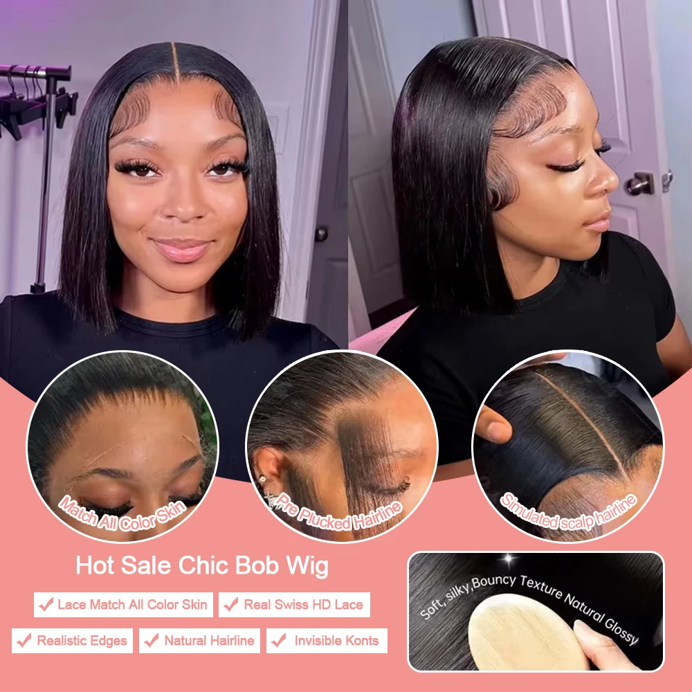 10-16 Inch Transparent 13x6 St - Pre Parted 13X4 Lace Front Bob Wig recension och pris