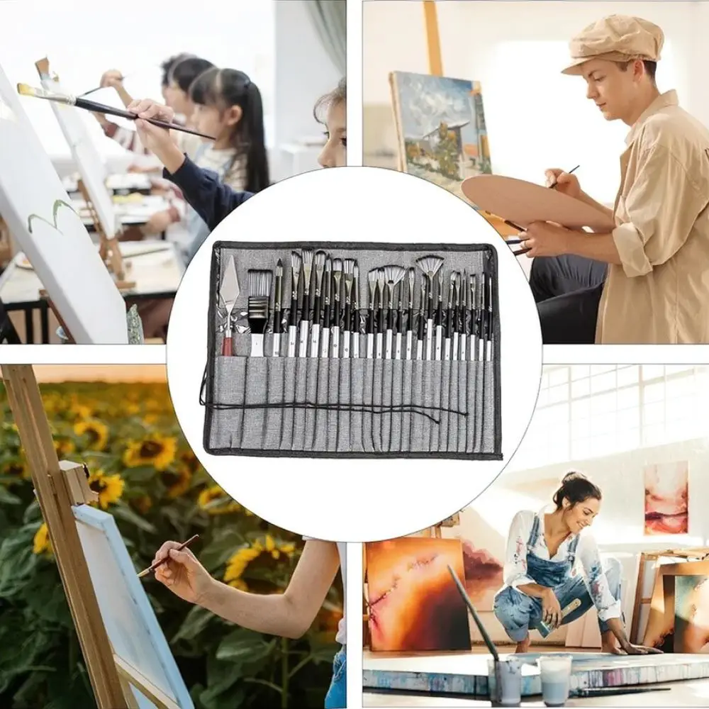 Premium Nylon Bristle Paint Brushes Artist Set For Painting Lovers Professional Drawing Tools With Fabric Holder For Peonchey