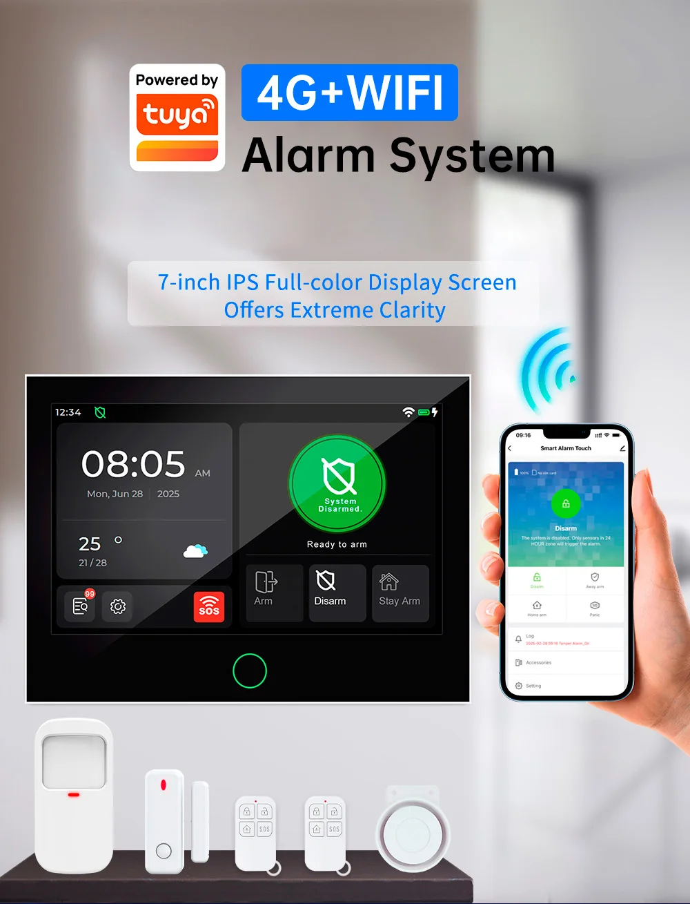 KERUI WiFi+4G Heimalarmsystem-Set mit 7-Zoll-Touchscreen, Einbruchmeldeanlage, FSK/ASK-Sicherheitsschutz, kompatibel mit Tuya 433MHZ Sensor – Detail 1