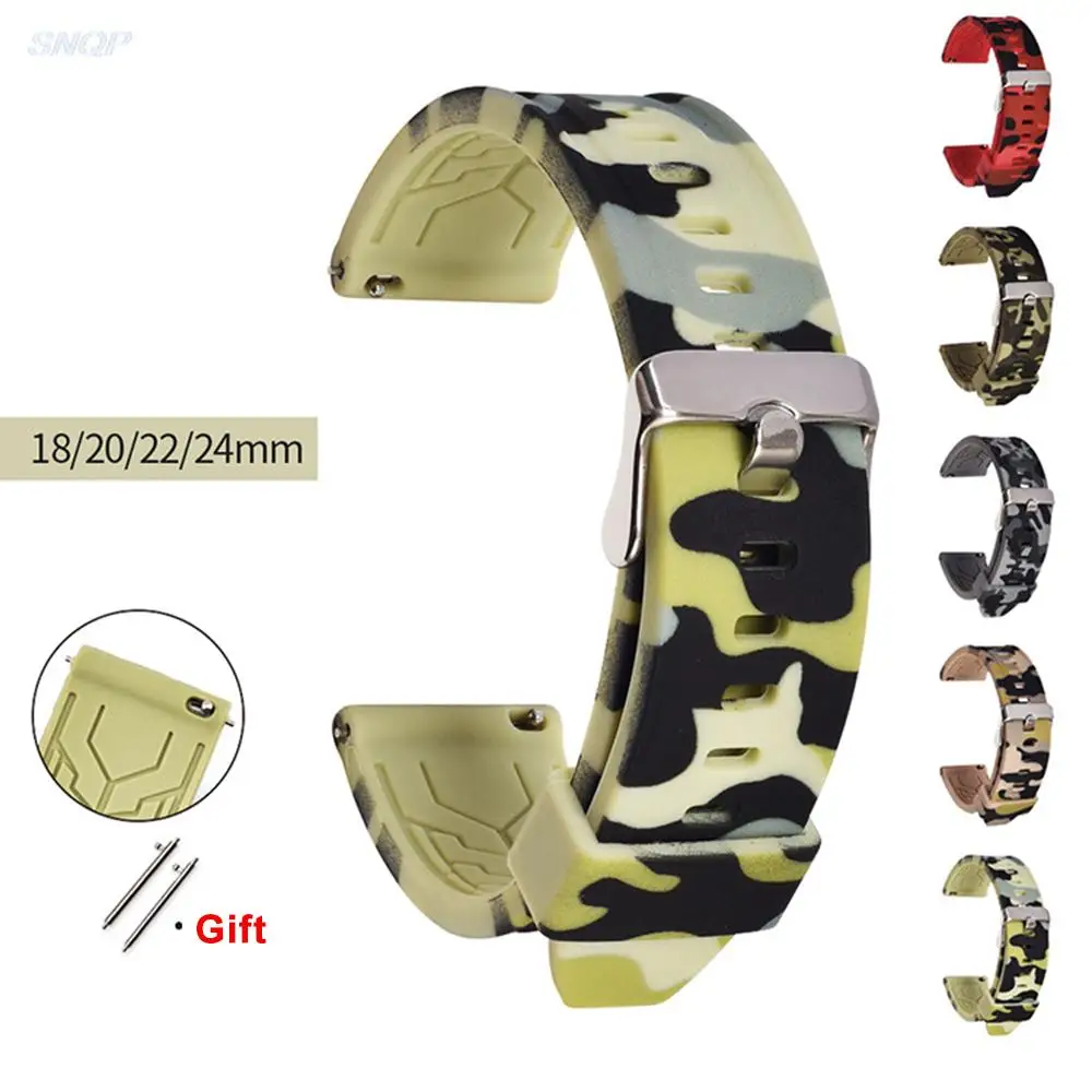 18/20/22mm 24mm Band for Samsung Galaxy Watch 4/Classic/46/42mm/Active 2 Gear S3 Camo Silicone Bracelet Huawei GT/2/3 Pro Strap