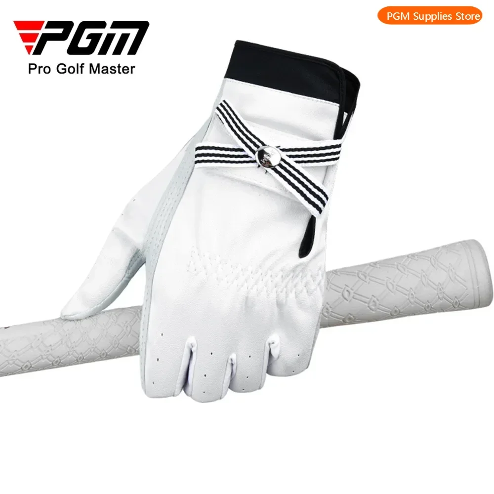 

2025 PGM Golf Gloves Women Sheepskin Breathable Palm Ladies Genuine Leather Sport Gloves Anti-Slip Training Mittens Elegant