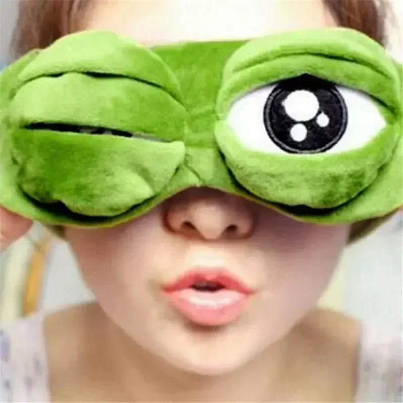 Soft Plush Sleeping Eye Mask Travel Sad Frog  Mask Padded Rest Aid  Mask 3D Blindfold Kid Adult  Patch Relax Massager