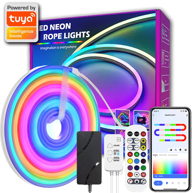 

Светодиодная лента TUYA RGBIC Dreamcolor Neon 5-24В, 84 светодиода/м, с синхронизацией музыки, для декора комнаты