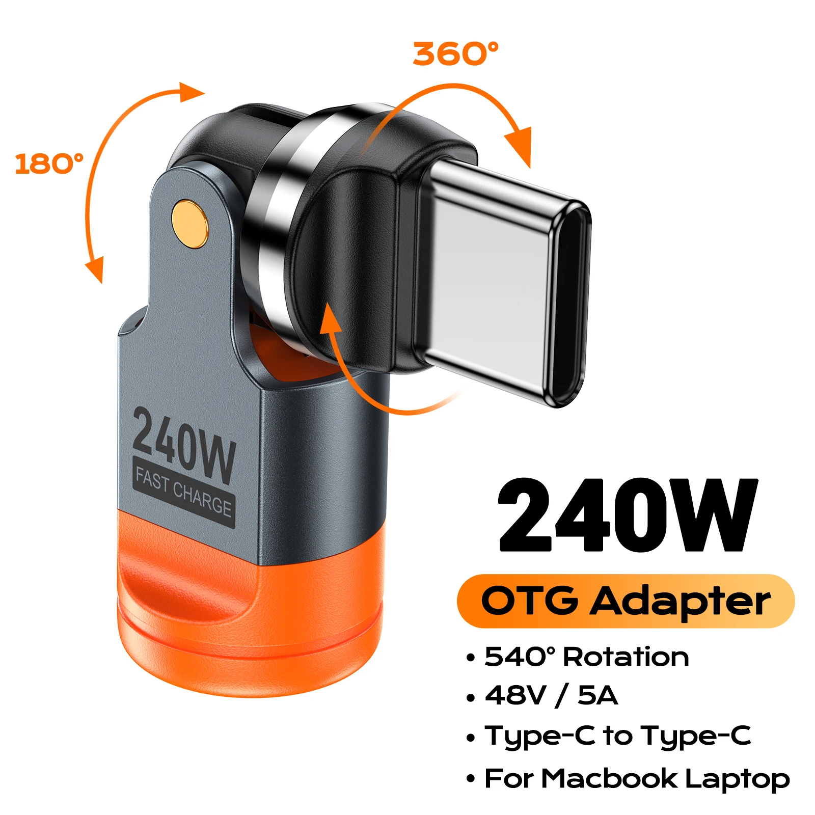 AUFU 240W USB-C zu Typ-C OTG Adapter PD3.1 5A Schnellladekabel-Konverter für iPhone MacBook Laptop 540° Drehbarer Typ-C Adapter
