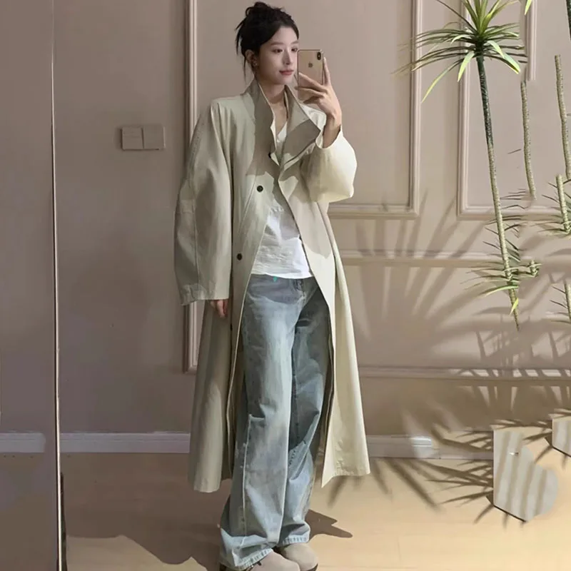 2024 Spring And Autumn New White Trench Coat Women's Fashion Tren Loose Solid Color Medium Long Style Coat Simple Commute