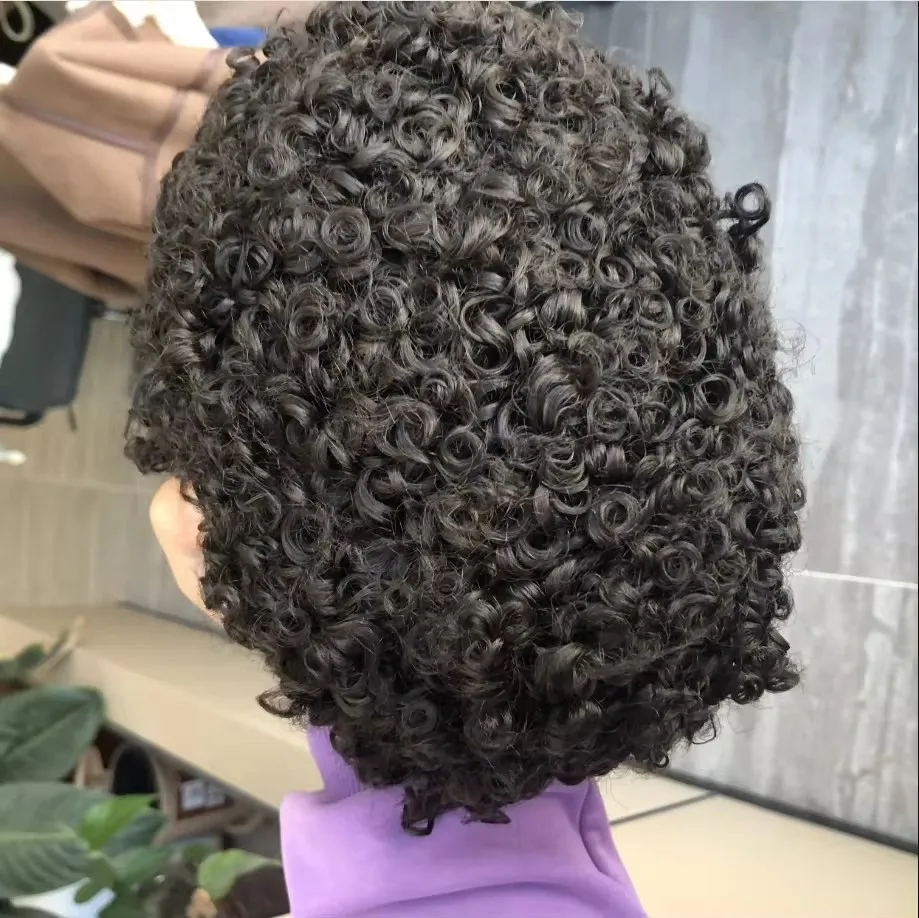 Super Durable European Human Hair 8mm/10mm/12mm Kinky Curl Fine Mono With PU Undetectable Afro Black Man Toupee Natural Hairline