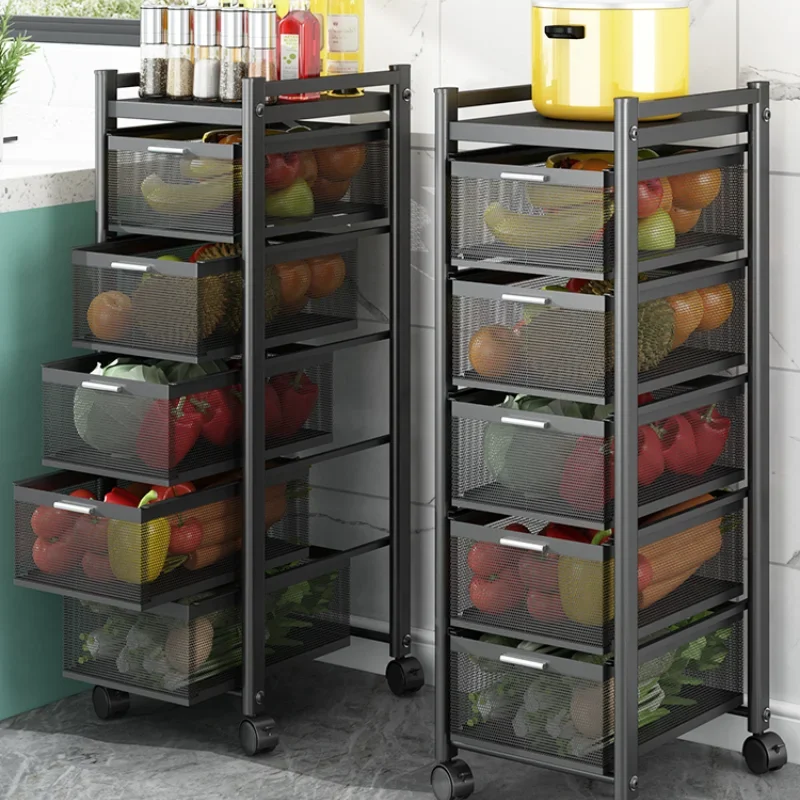 

Kitchen Vegetable Storage Rack Multi-functional Seam Floor Multi-layer Household Goods Storage Cabinet Drawer Type Storage Rack