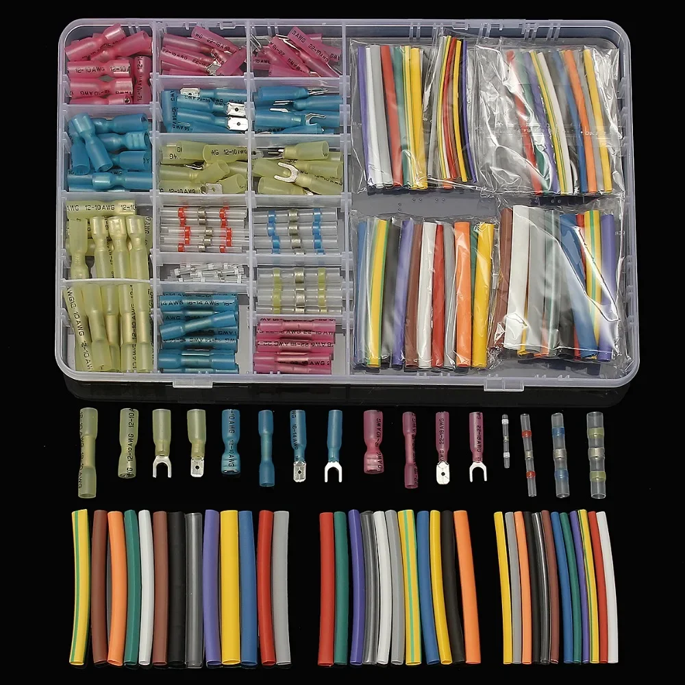 294Pcs Assorted 2:1 Heat Shrink Tube & Fork Splice Terminal Wire Connector Case