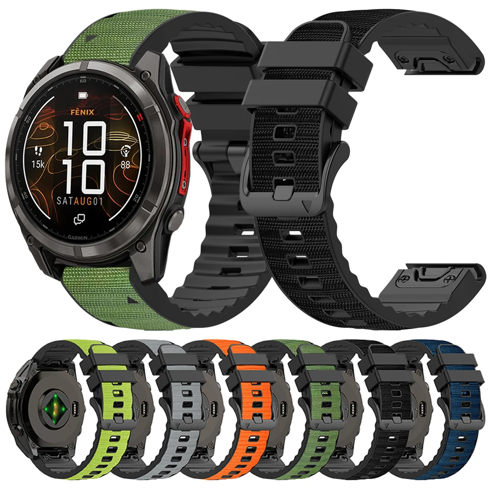 Correa de silicona y nailon QuickFit de 22mm y 26mm para Garmin Fenix 8 Pro 51mm MicroLED/Epix Gen 2/Fenix 7 7X Pro 8 6X 6 5X 5plus