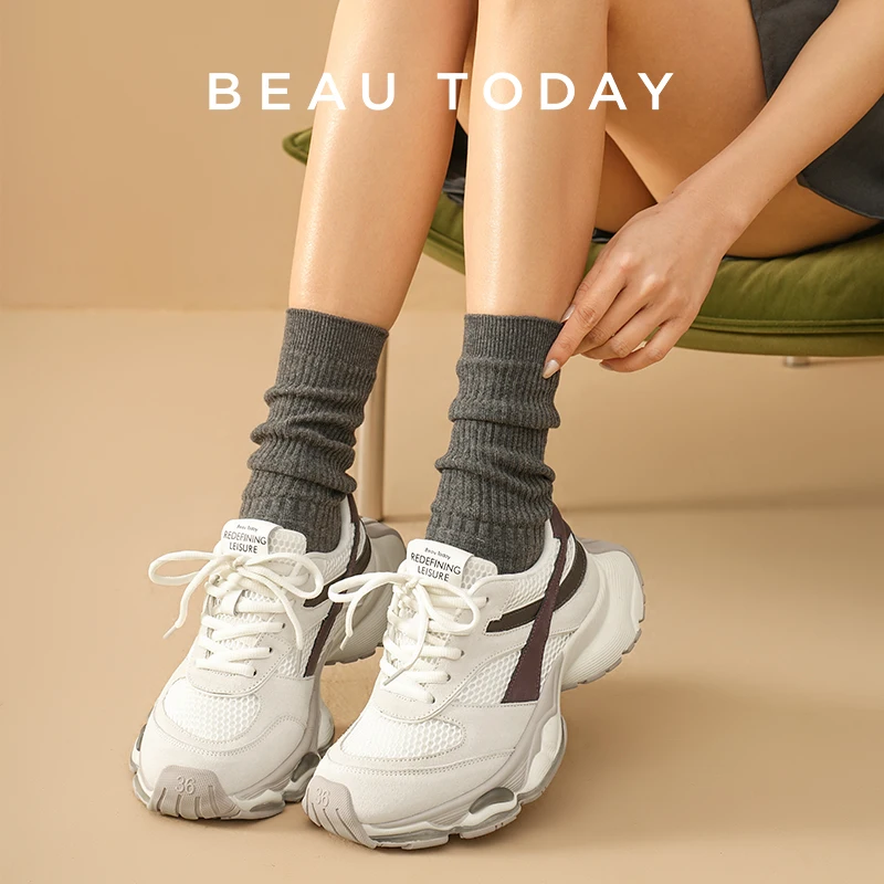

BEAUTODAY Sneakers Women Synthetic Leather Mesh Patchwork Lace-up Round Toe Trainers Summer Ladies Platform Shoes Handmade 29A45