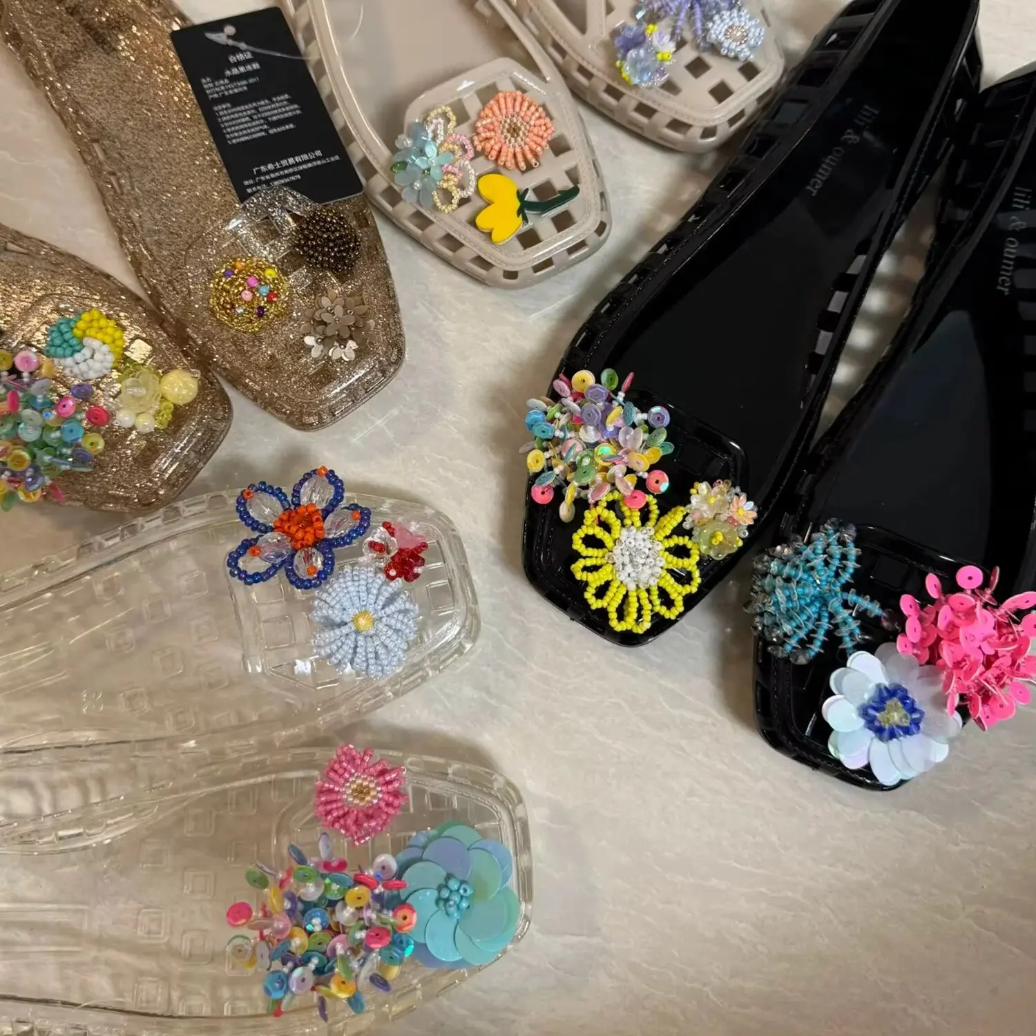 Korean Beaded Flower Shoe Charms Clear Crystal Jelly Shoes DIY Accessories Removable Clips for Sneakers Flats Sweet Decorations