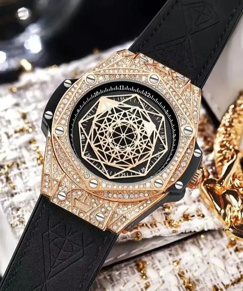 2024 Luxury Brand ONOLA Watch For Men Unique design Round Ice Diamond Dial Clock Waterproof Quartz Wrisrwatch Man Marcas Famosas