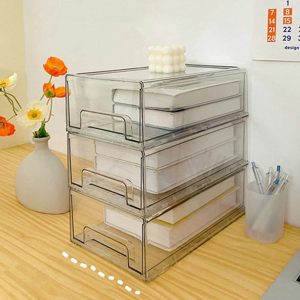 Desktop Storage Box Drawer Type Dustproof Clear Plastic Storage Box Stackable Floding DIY Storage Container Organizers