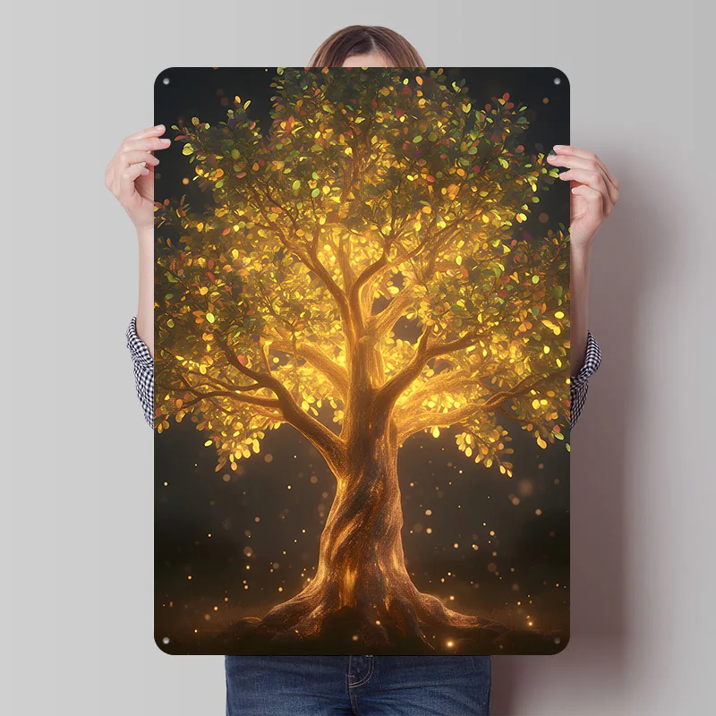 Leuchtender Lebensbaum Blechposter Maßgefertigte Wandkunst Vintage Metallschilder Retro Blechplakette zur Dekoration Wohndeko-Artikel Garten