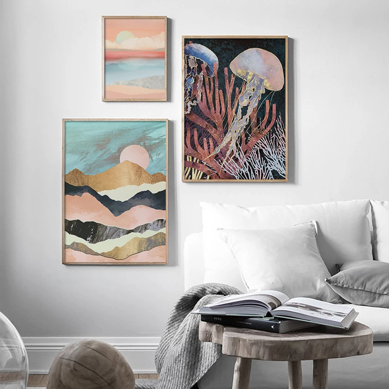 Nordic Night Sky Poster and Print Abstract Landscape Canvas Painting Wall Art Pictures for Living Room Bedroom Home Decor