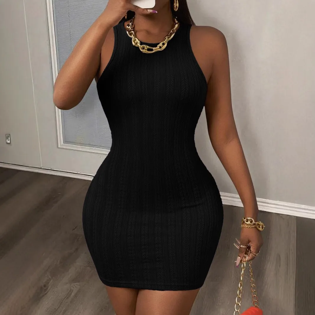 European and American cross-border summer new hot-selling women's clothing solid color sexy bodycon sleeveless dress