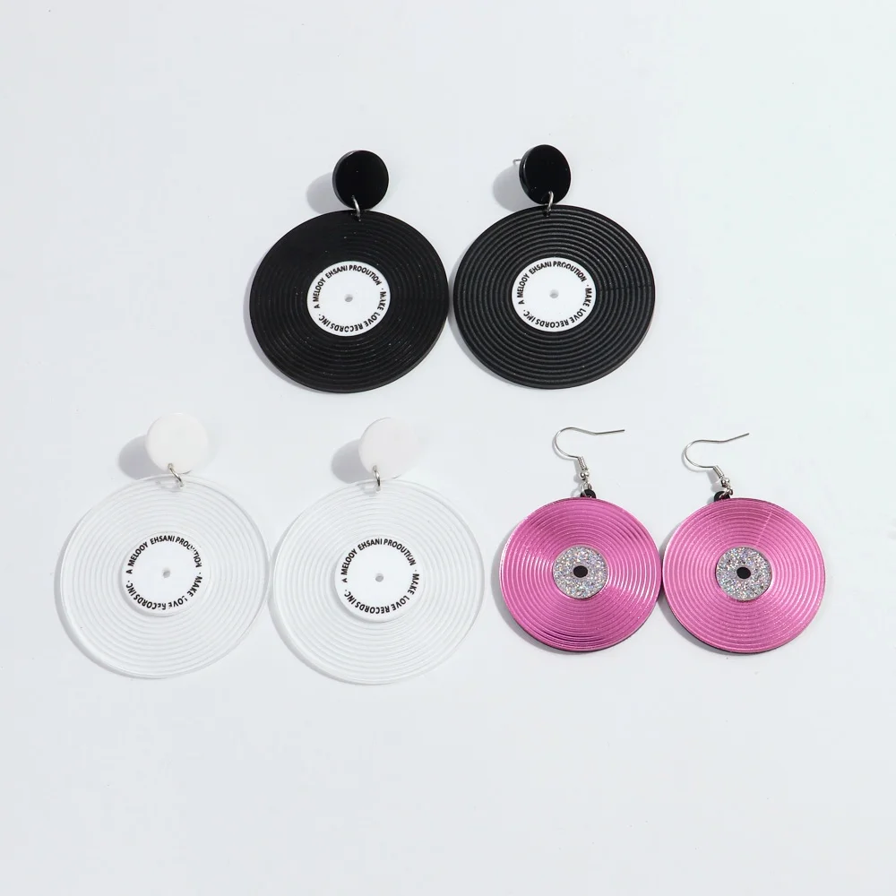 Hot Selling Vinyl Record Acrylic Drop Earrings Large Personality Pink Record Dangle Earrings for Women Festival Jewelry Gifts