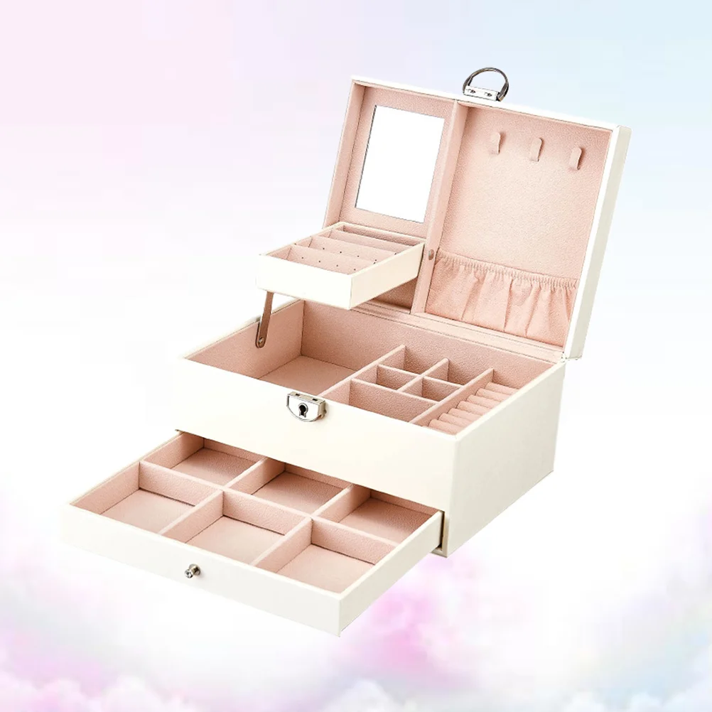 

Многослойный органайзер для шкатулки для драгоценностей, большая емкость для хранения, белый модный подарок для нее, женская шкатулка для драгоценностей