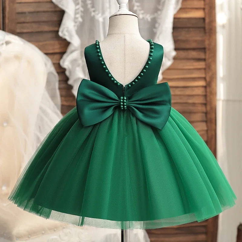 Toddler Baby Christmas Dress for Girls Kids Birthday Party Backless Clothing Princess Beading Prom Gown Baby Girl Evening Dress