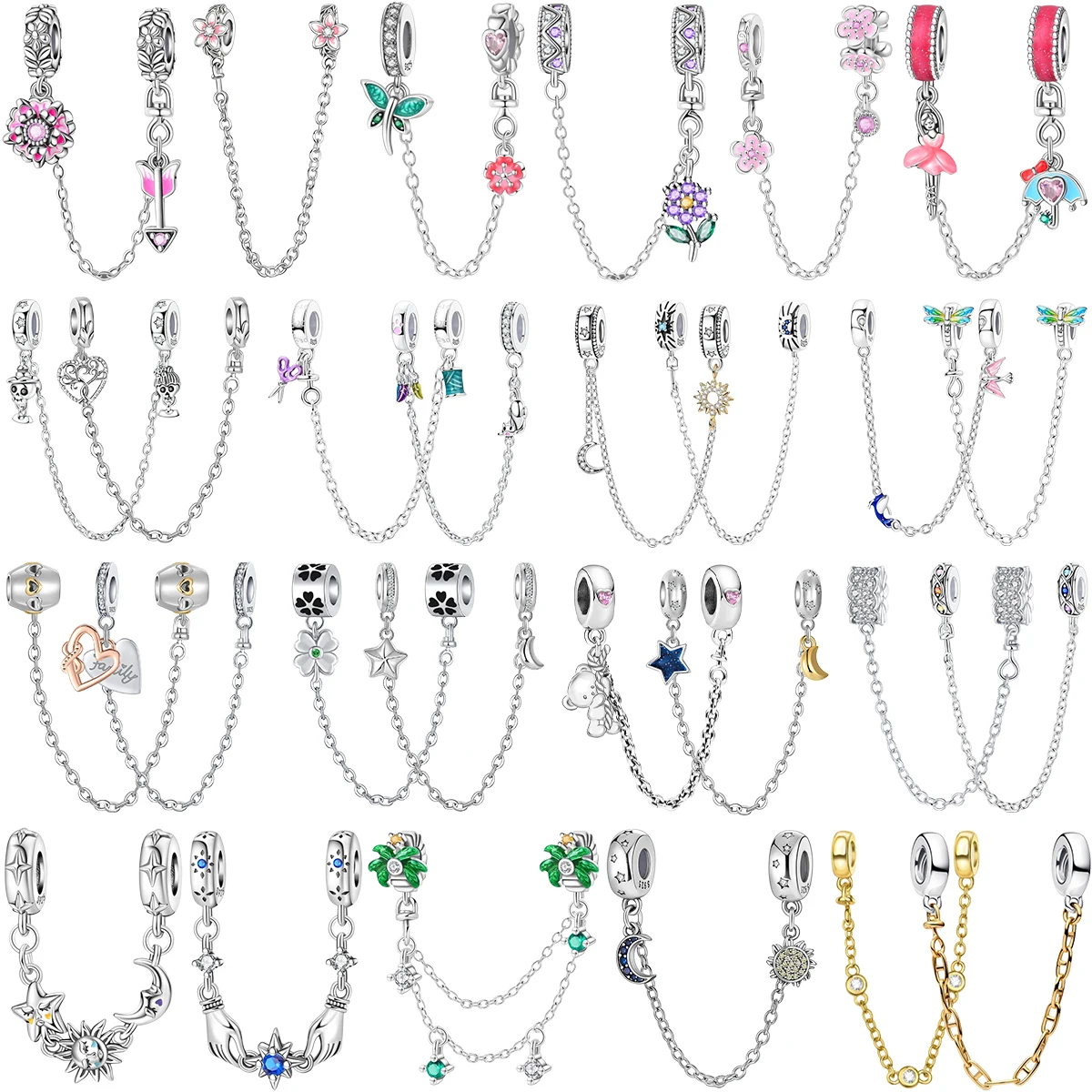 

925 Sterling Silver Clover Daisy Chain Flower Star Moon Pavé Safety Bow Necklace Bracelets New Luxury Women's Fine Jewelry Gifts