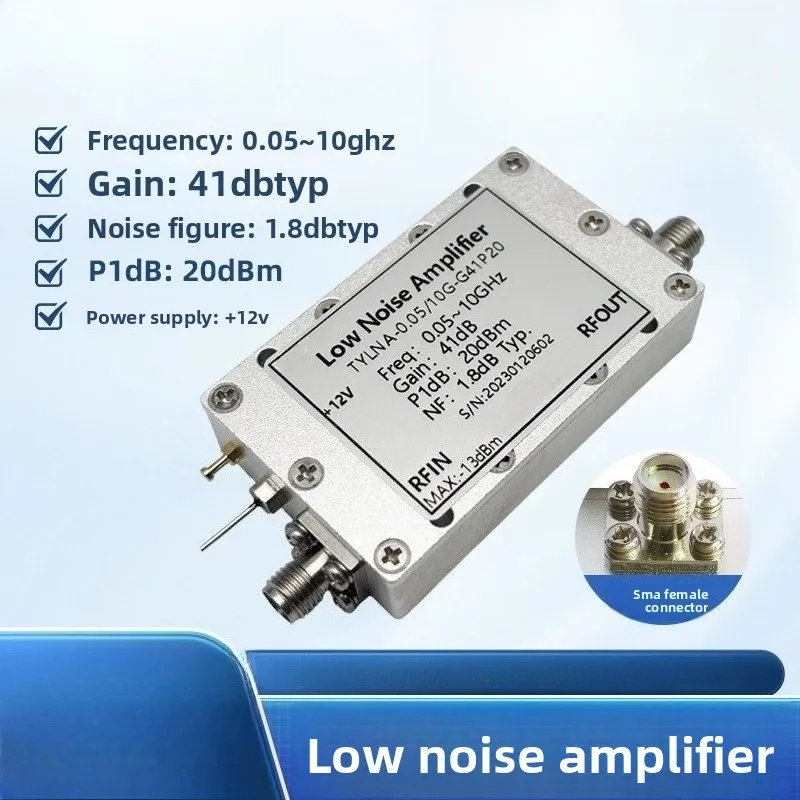 0.05-10 GHz RF Low Noise Amplifier LNA Broadband Amplifier, Gain 41dB Power 20dBm