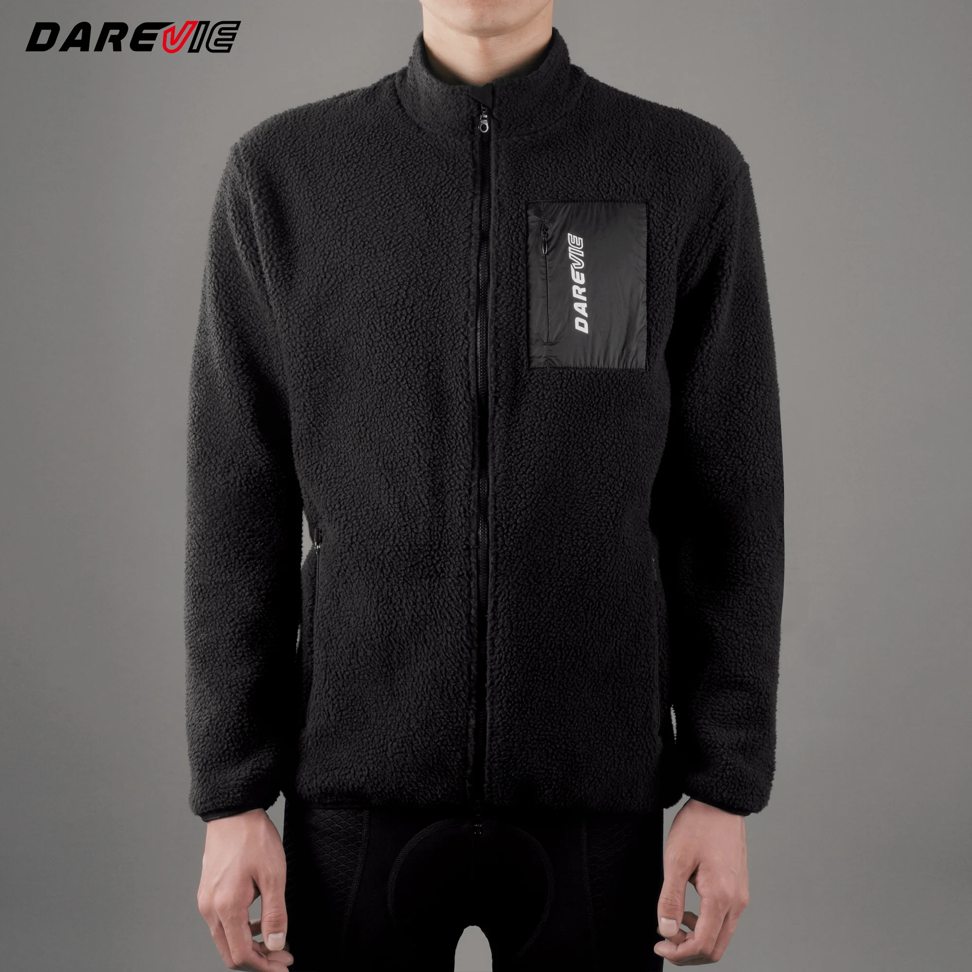 DAREVIE Jaquetas de ciclismo para o homem inverno manter quente à prova de vento casual jaqueta de lã 3 bolsos com zíper ao ar livre esportes jaquetas masculinas